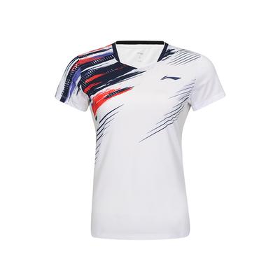 Li Ning Серія для бадмінтону Швидкосохнуча Прохолодна Стильна з лініями Змагальна футболка з коротким рукавом Жіночі топи Біла AAYV048-2