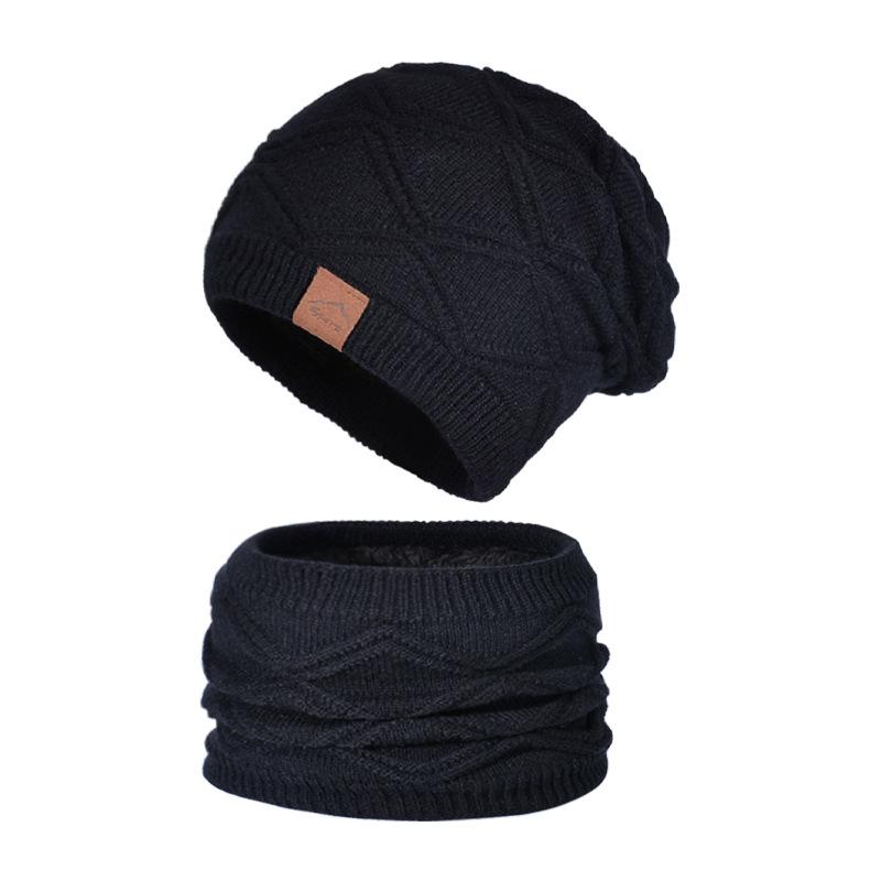 Winter Outdoor Warm Hat Scarf Two-piece Set Men's and Women's Cycling Windproof Fleece Ear Protectors Knitted Wool Pullover Hat