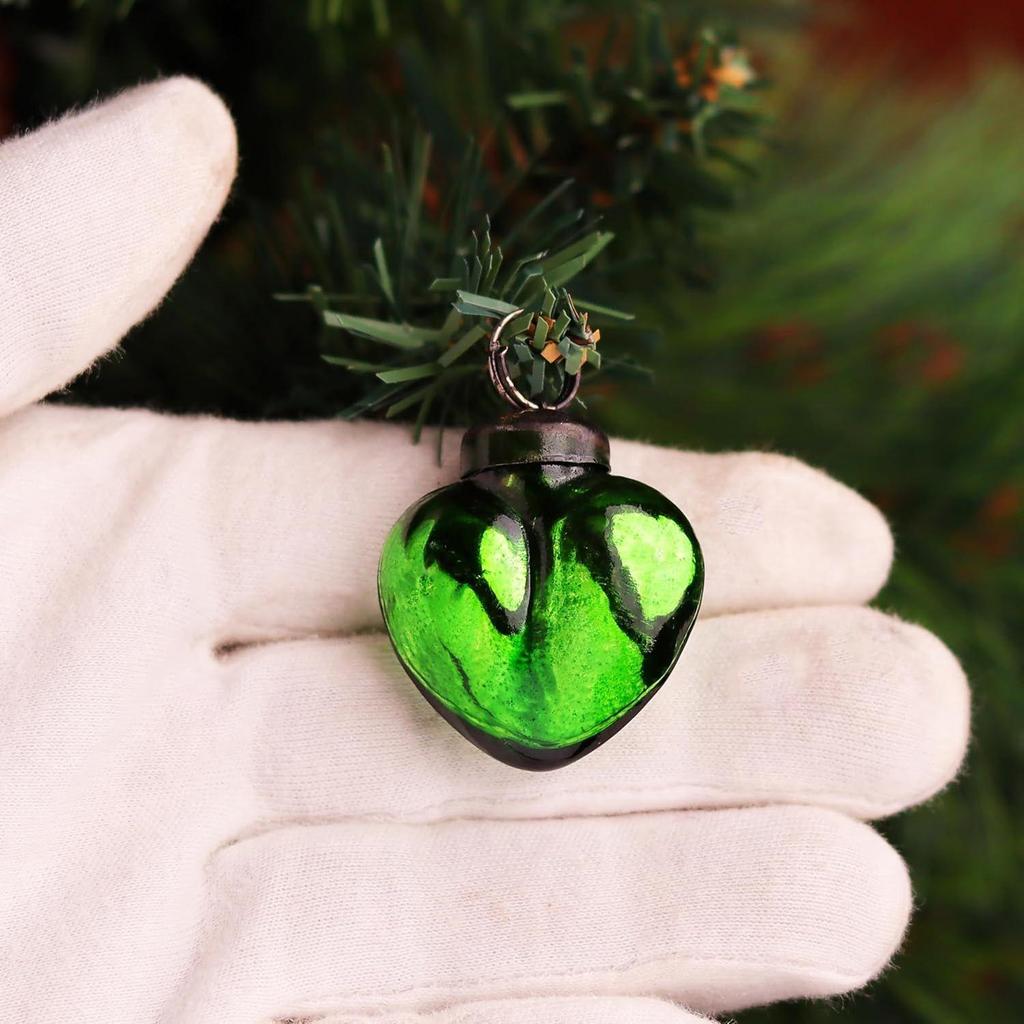 25 Stück Silber & Grün Glas Vintage Weihnachtsornamente Mini Bulk Quecksilber Dekorative Ornamente X mas Kugeln für Halloween, Weihnachtsbaum