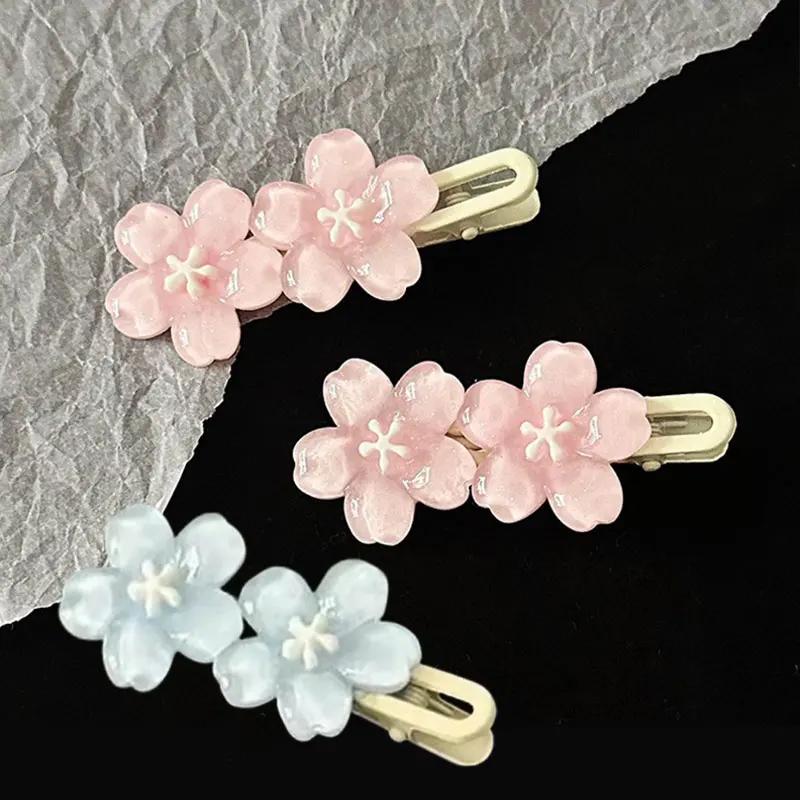 Jelly Cherry Blossom Hair Clips Pink Blue Flower Hairpins for Girl Romantic Wave Side Bangs Barrettes Kawaii BB Hair Accessories