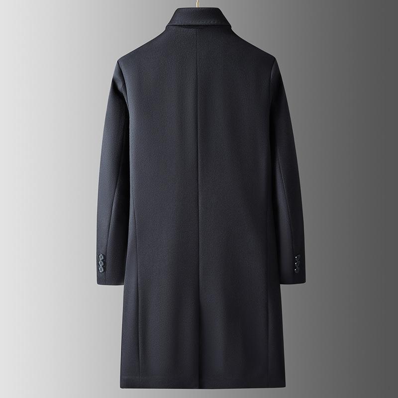 Mid-length Light Luxury Full Wool Thickened Cotton Wool Men's Lapel Wool Coat Autumn and Winter Thickened Down Lining Trendy