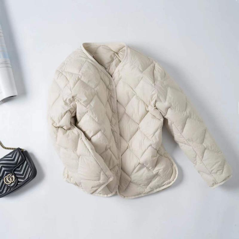 Short Light Women's Down Jacket Rhombus Collarless Autumn and Winter Duck Down Liner Casual Jacket