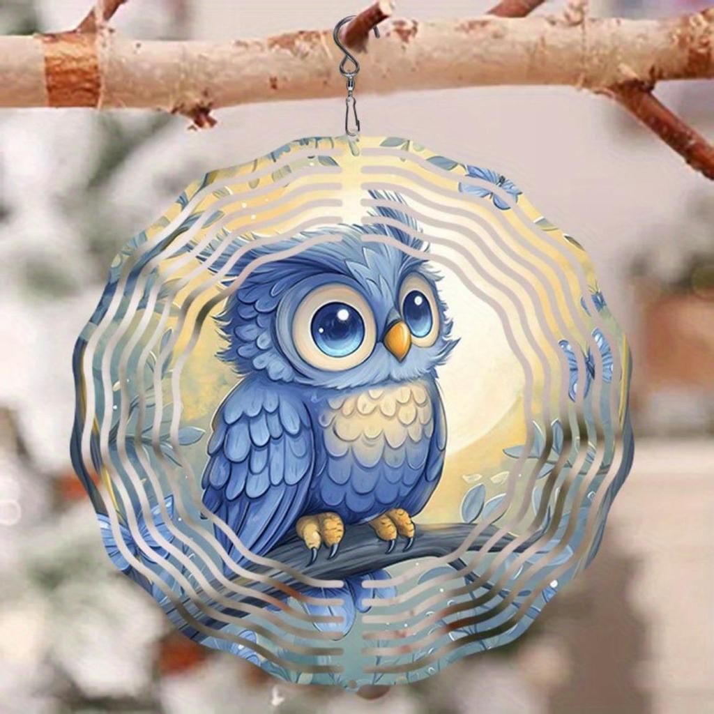 Eule Windspiel 3D Metall Hängende Dekoration für Garten Terrasse Hochzeit Golden Spiegel Reflektierend Vogelabwehr Außen Windspiele Keine Batterie Benötigt