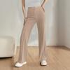 Straight Leg Elastic Button Business Casual Work Pants Knitted Elastic Waist Casual Pants