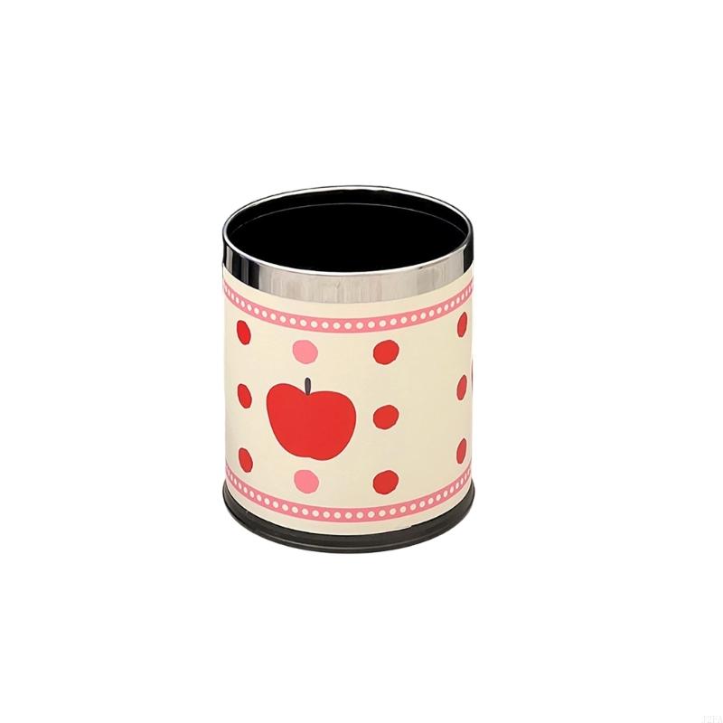 

Round Trash Can With Quiet Closing Lid Stainless Steel And Leather Accent Durable Modern Design For Home Kitchen Bathroom