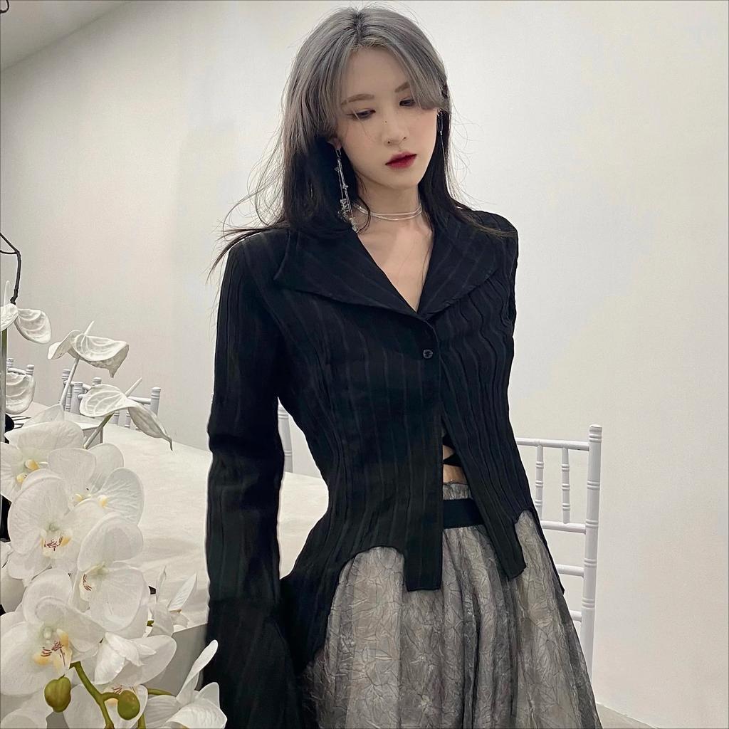 2KWEIRD Gothic Black Shirt Yamamoto Style Dark Aesthetic Blouse Women Irregular Designer Clothes Emo Alt Clothes Grunge Tops Y2k