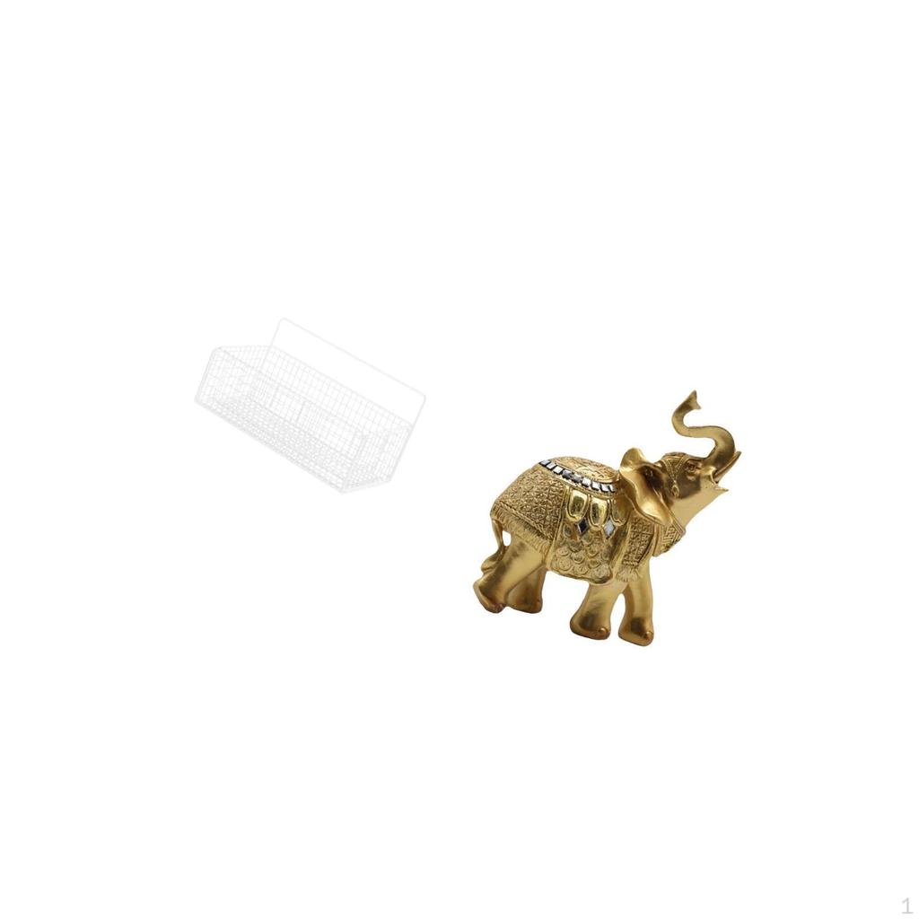 Floating Metal Wire Basket Shelf Organizer with Elephant Resin Art Sculpture for Kitchen Bathroom