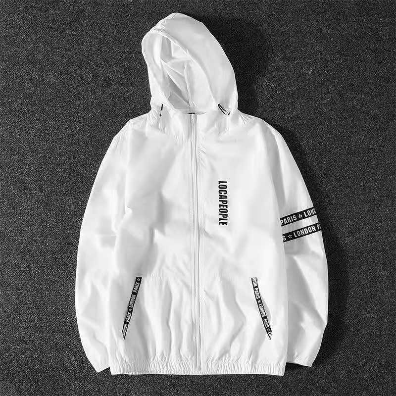 

Мужское пальто Тонкий кардиган на молнии с капюшоном Дышащий солнцезащитный принт с буквами Эластичные манжеты Пальто для активного отдыха Велосипедное пальто Мужская одежда XS белый