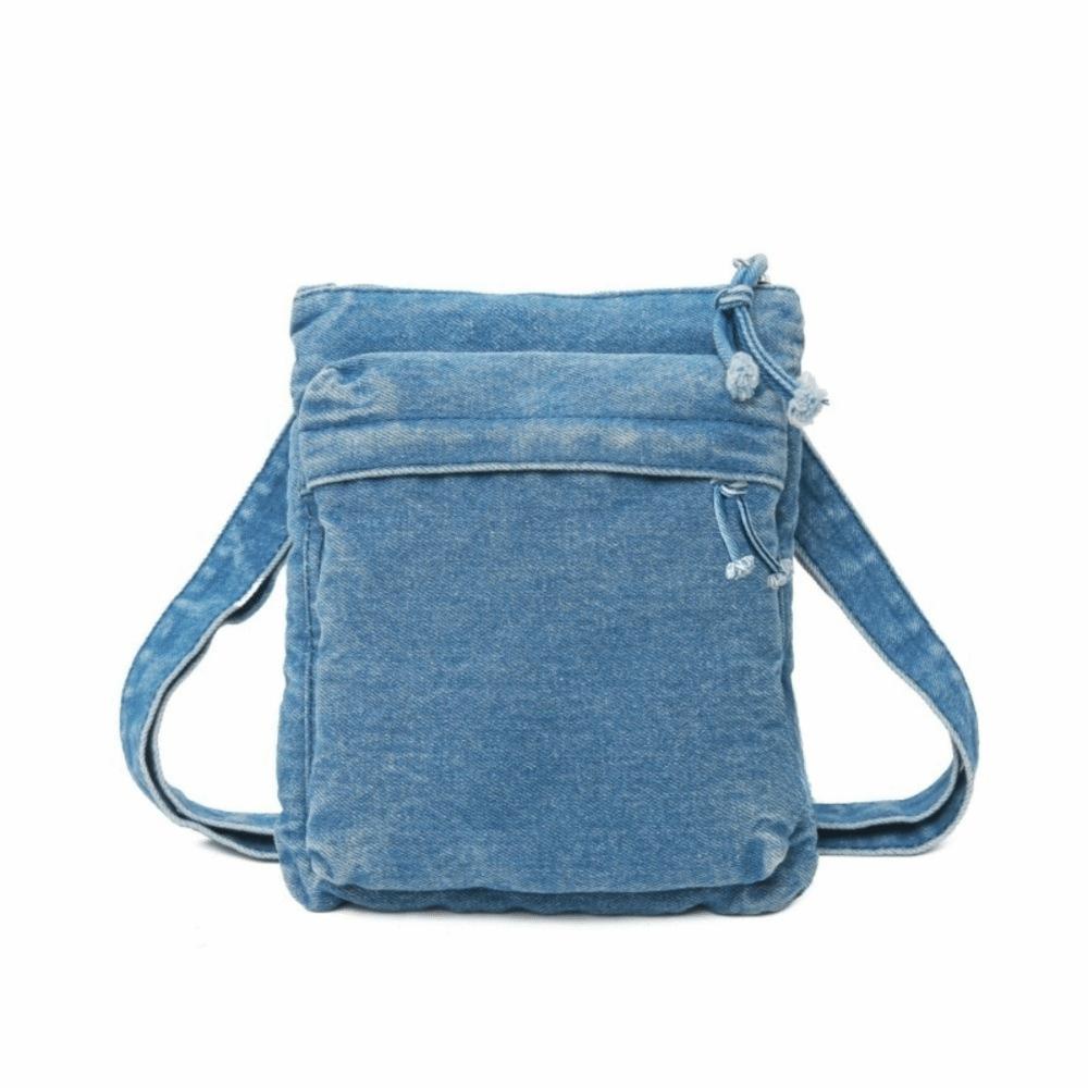 Large Capacity Canvas Crossbody Bag Zipper Closure Messenger Bag Denim Shoulder Bag  Office Use
