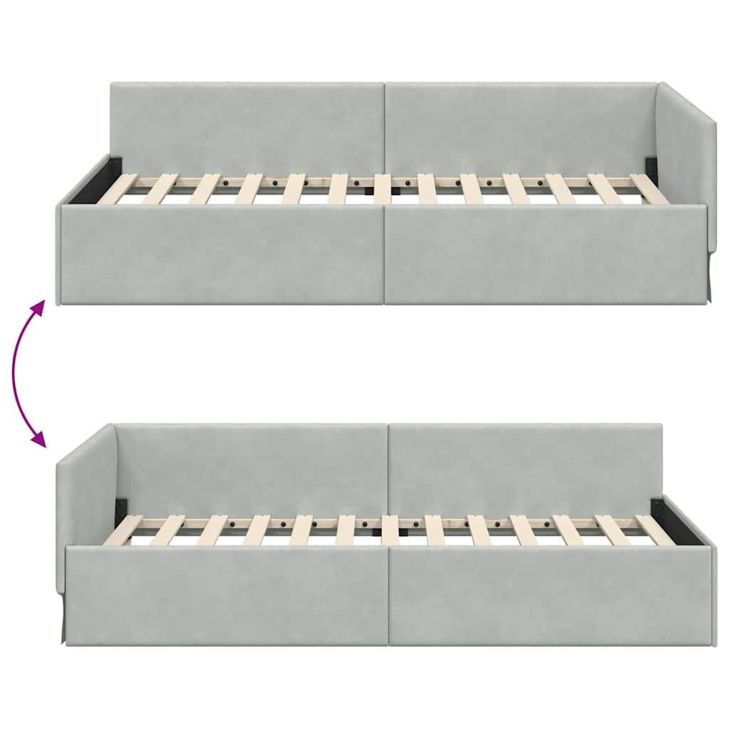 Corner Bed Frame with Headboard Light Gray 90 Cm X 200 Cm Velvet