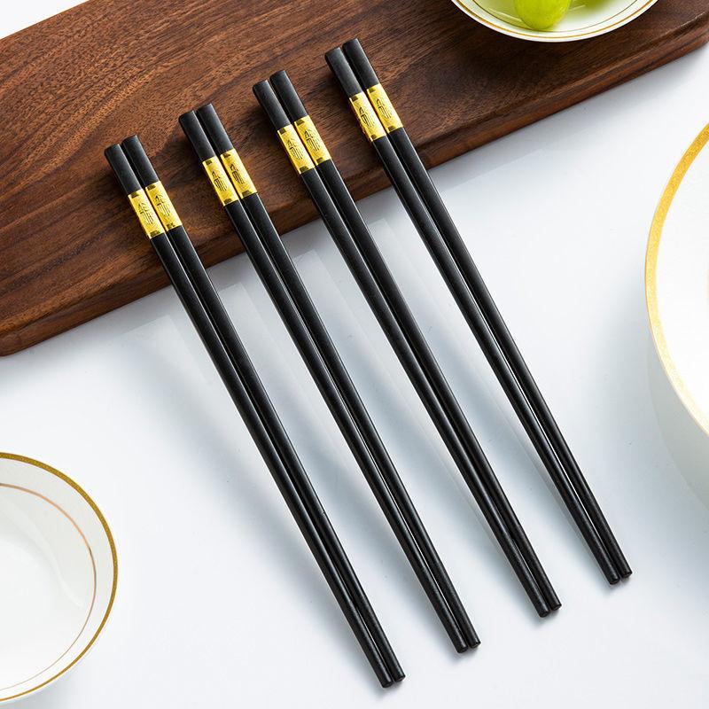 10 Pairs Household Antibacterial And Anti-Mold Alloy Chopsticks With Gold Pattern Non Slip And Heat Resistant For Home Kitchen
