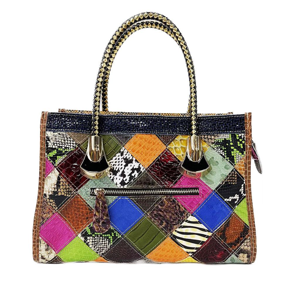 Leather Women'S Bag Style Hand-Spliced Plaid Handbag Messenger Bag Women'S Bag