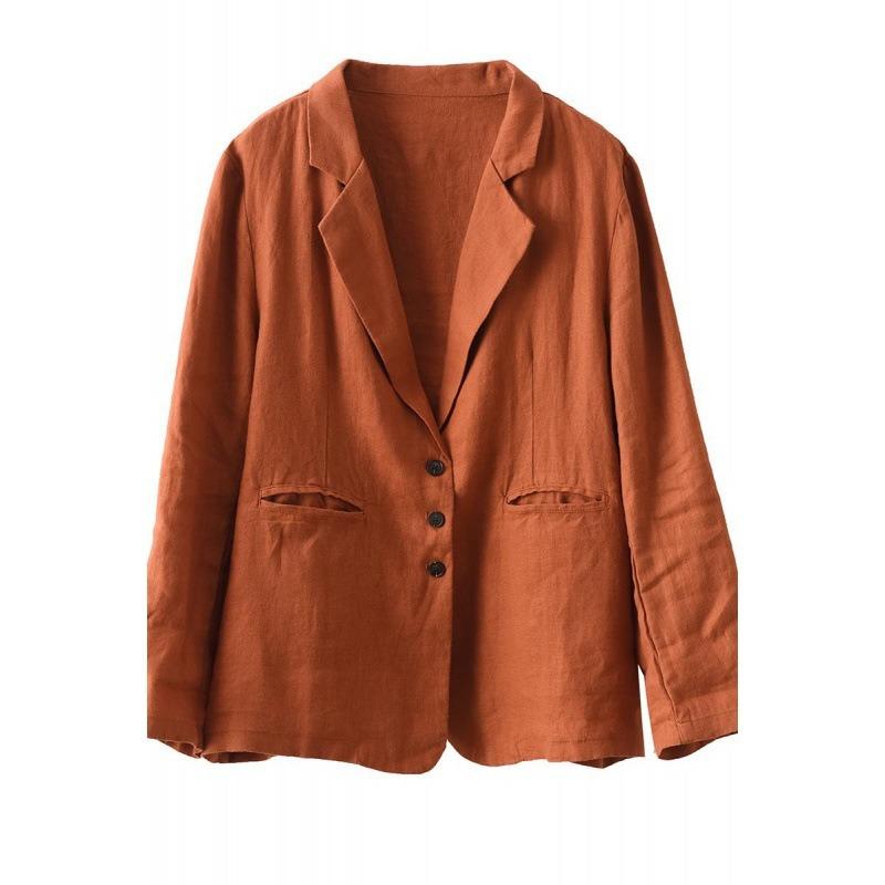 Women S Vintage Casual Blazer Jacket Turn Down Collar Cotton Linen