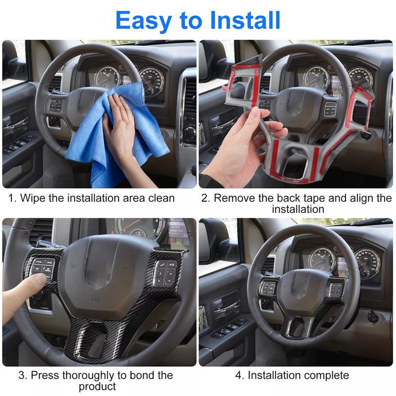 For Dodge Ram 1500 2500 2011-2018 Abs Carbon Fiber Style Inner Sticker Car Interior Steering Wheel Cover Trim Frame Decotation