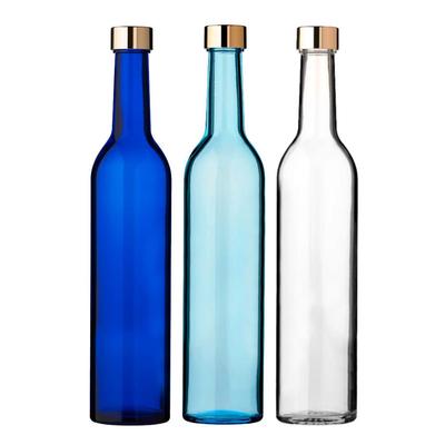 Slim Glass Wine Bottles, 500ml, Aqua Blue, Set of 3, Storage, Refillable, Made In Japan, GLASS BOTTLE BO500PGAS3