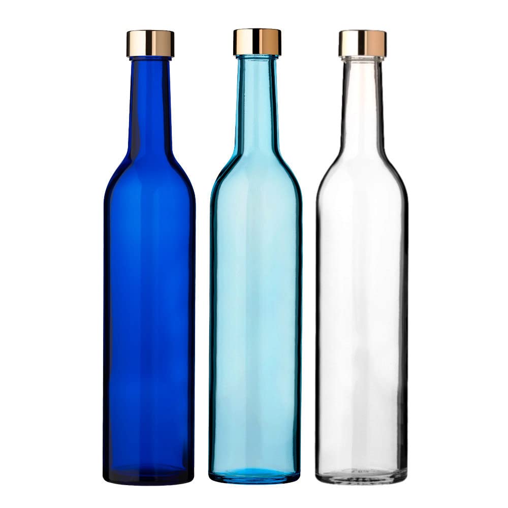 

Slim Glass Wine Bottles, 500ml, Aqua Blue, Set of 3, Storage, Refillable, Made in Japan, GLASS BOTTLE BO500PGAS3