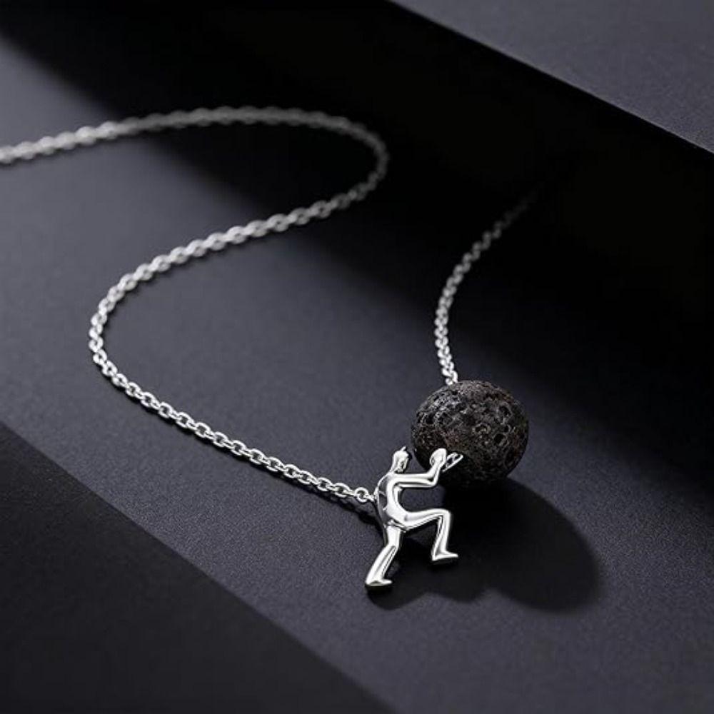 Perseverance Symbol Pendant Necklace Man Pushing Stone Jewelry Accessories Sisyphus Necklace