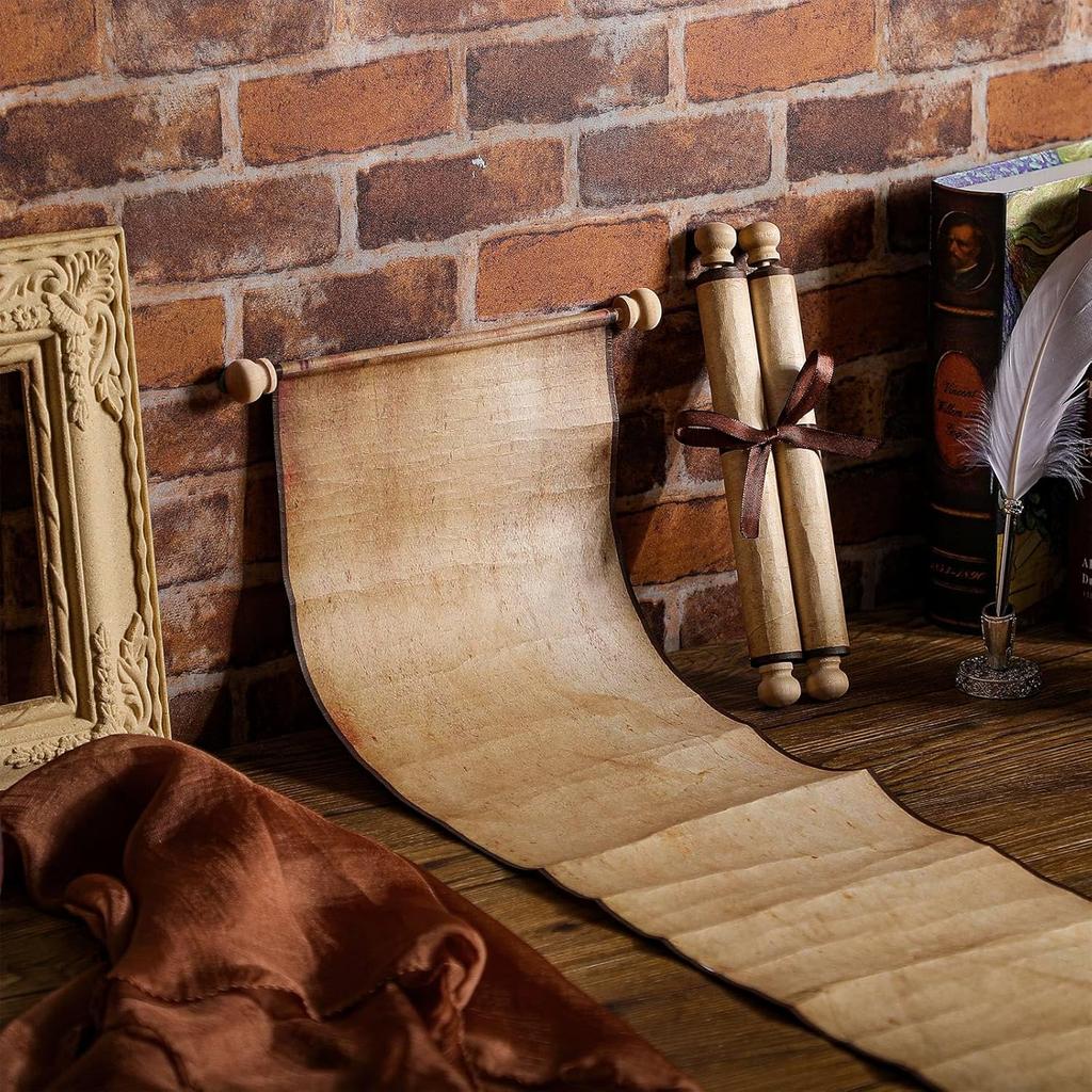 Epakh 2 Pack Blank Paper Scrolls 9 x 144 Inches Wrapped on Wood Rod for Writing, Drawing, Calligraphy, Wedding Vows, Cosplay Prop, Renaissance