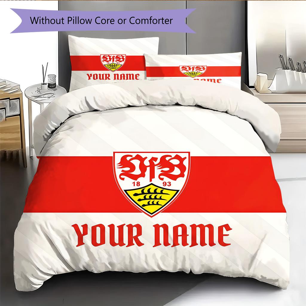 Set Copripiumino Trapuntato con Nome Personalizzato e Motivo VfB Stuttgart Decorazione per la Casa Regalo (1 * copripiumino + 2 * federe senza imbottitura)