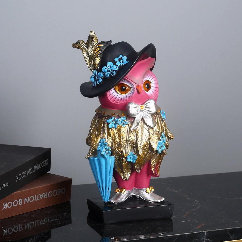 American Home Decor Creative Owl Gentleman Lady Sculpture Interior Vestibule Living Room Desktop Animal Figurines Decoration