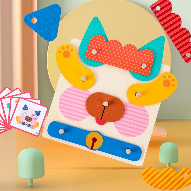 Children's Educational Creative Fun Face-changing Expression Game, Geometric Shape Tangram Wooden Early Education Toy
