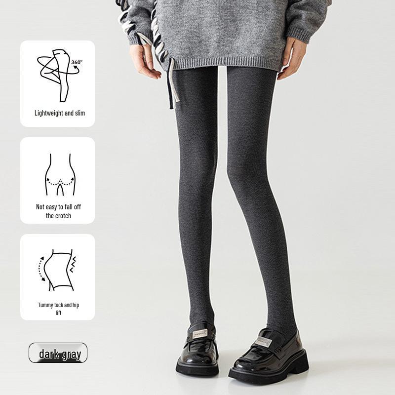 Graue, mit Samt gefütterte Leggings für Damen - Warme, dicke, kältebeständige Strumpfhose mit No-Drop-Design für Herbst & Winter