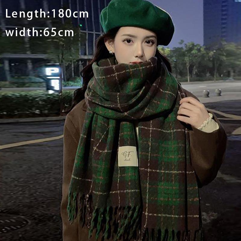 Autumn And Winter Plaid Scarf For Women Korean Style Versatile Shawl Warm Christmas Wool Neck Scarf