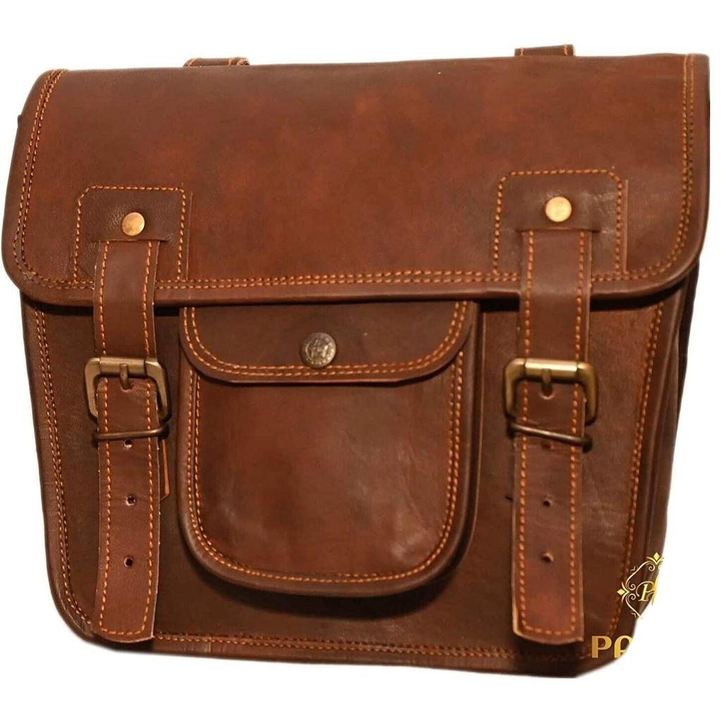 9x11 Leather Combo Kit For Motorcycle Saddle Bag TWO Brown Side Pouch Panniers