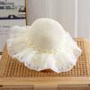 Chapeau de Paille d'Été pour Bébé Fille Couleur Unie Dentelle Volant Chapeau de Pêcheur pour Enfants Casquettes de Plage d'Extérieur Pare-soleil Chapeaux Bob à Large Bord