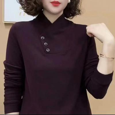 Winter Solid-color Warm Long-sleeved Mom's Base Layer Top, Slimming, Fashionable and Youthful Design Women's Top