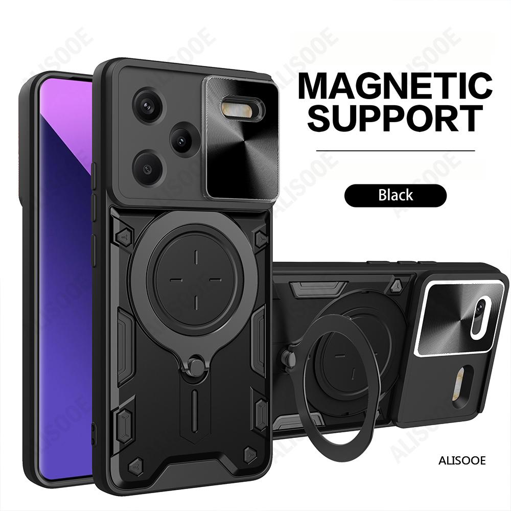 Funda for Redmi Note 13 / 13 Pro Plus 5G Case for Xiaomi Redmi Note 13 Pro 4G Case Slide Camera Armor Magnetic Ring Stand Cover