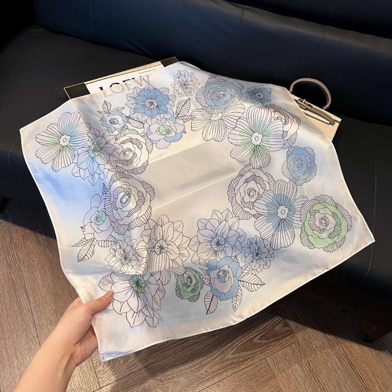 Fashion Black and White Printing Temperament Square Scarf Imitation Silk Korean Version Decorative Scarf Scarf Professional Decorative Shawl Silk Scar