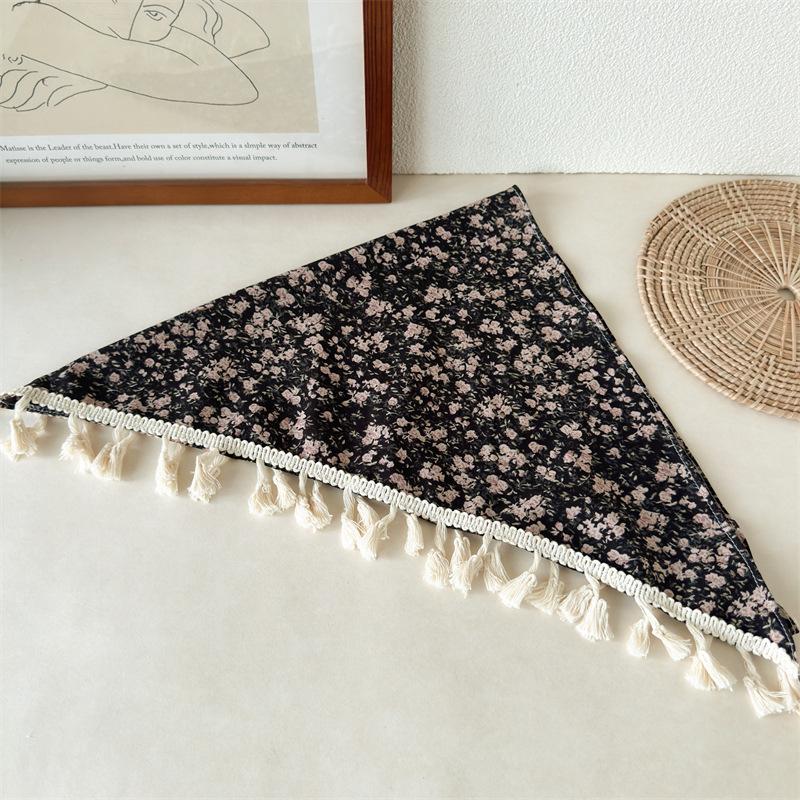 New Fringed Bag with Triangular Scarf, Floral Lace, Soft and Cozy Fabric Headscarf Hairpin Headpiece