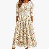 Spring and Summer 2026 New Round Neck 7-point Sleeve Casual Loose Long Printed Dress - Bamboo Hemp