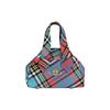 Vivienne Westwood Detachable Adjustable Chain Shoulder Strap Saturn Logo Bowling Bag Embroidered Plaid Wool Mini Handbag 4201008EW00H6G201