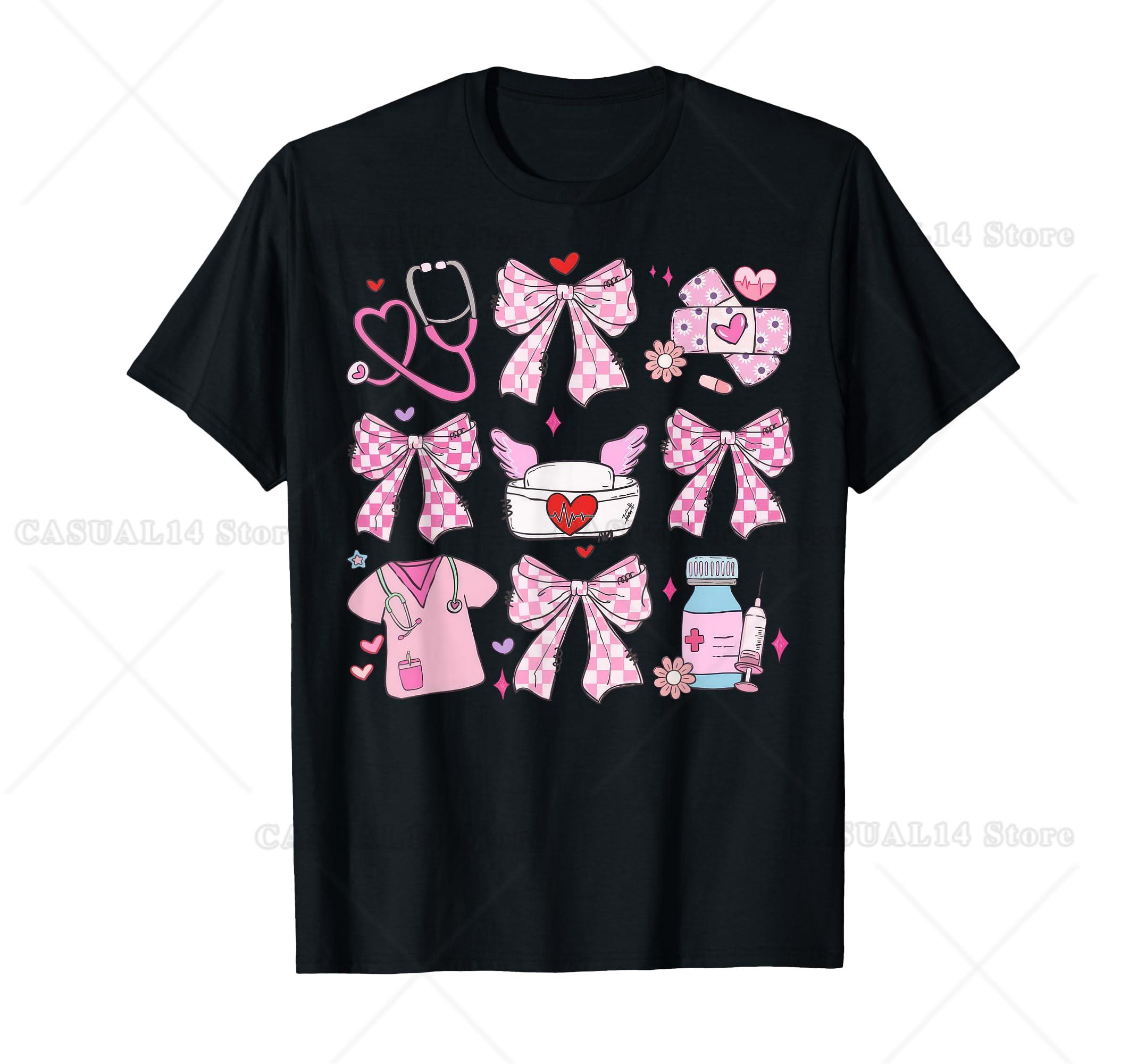 Ретро Розовая Кокетливая Бант Медсестра Стетоскоп День Святого Валентина Футболка S