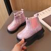 Youngsters Sparkly Geometric Glitter Ankle Boots Side Zipper Cute Platform Mid Calf Round Toe Rubber Sole All Season Purple Pink
