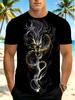 Men's Digital Print Crew Neck T-Shirt, Men's Fashion T-Shirt, Men's Dragon Pattern Premium T-Shirt. Suitable for Restaurant Wear; Black Fabric,