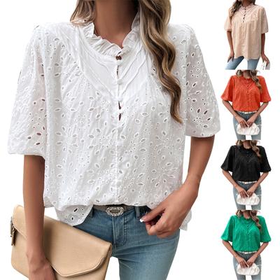 Camisa Bordada de Moda Nueva para Mujer, Holgada, de Temperamento, con Mangas Abullonadas