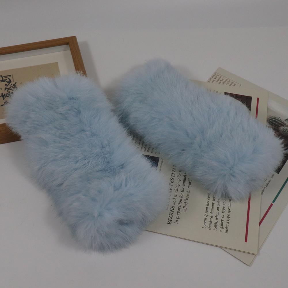 New winter women real rabbit fur gloves Length 25cm natural rabbit fur mittens Knitted warm female winter outdoor glove