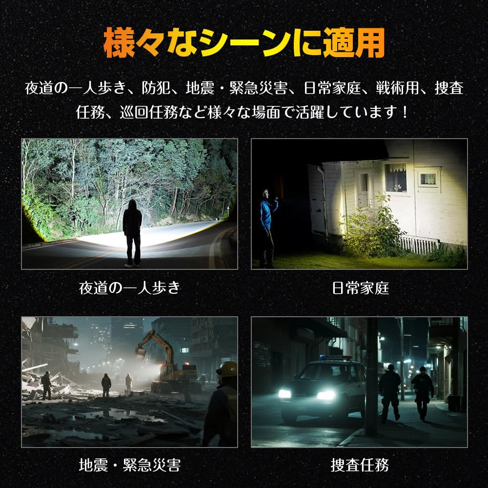 Powerful Flashlight for Disaster Preparedness COB Work Handheld Light with 9 Dimmable and USB IP56 Waterproof and Large Powerful High SOS Aluminum