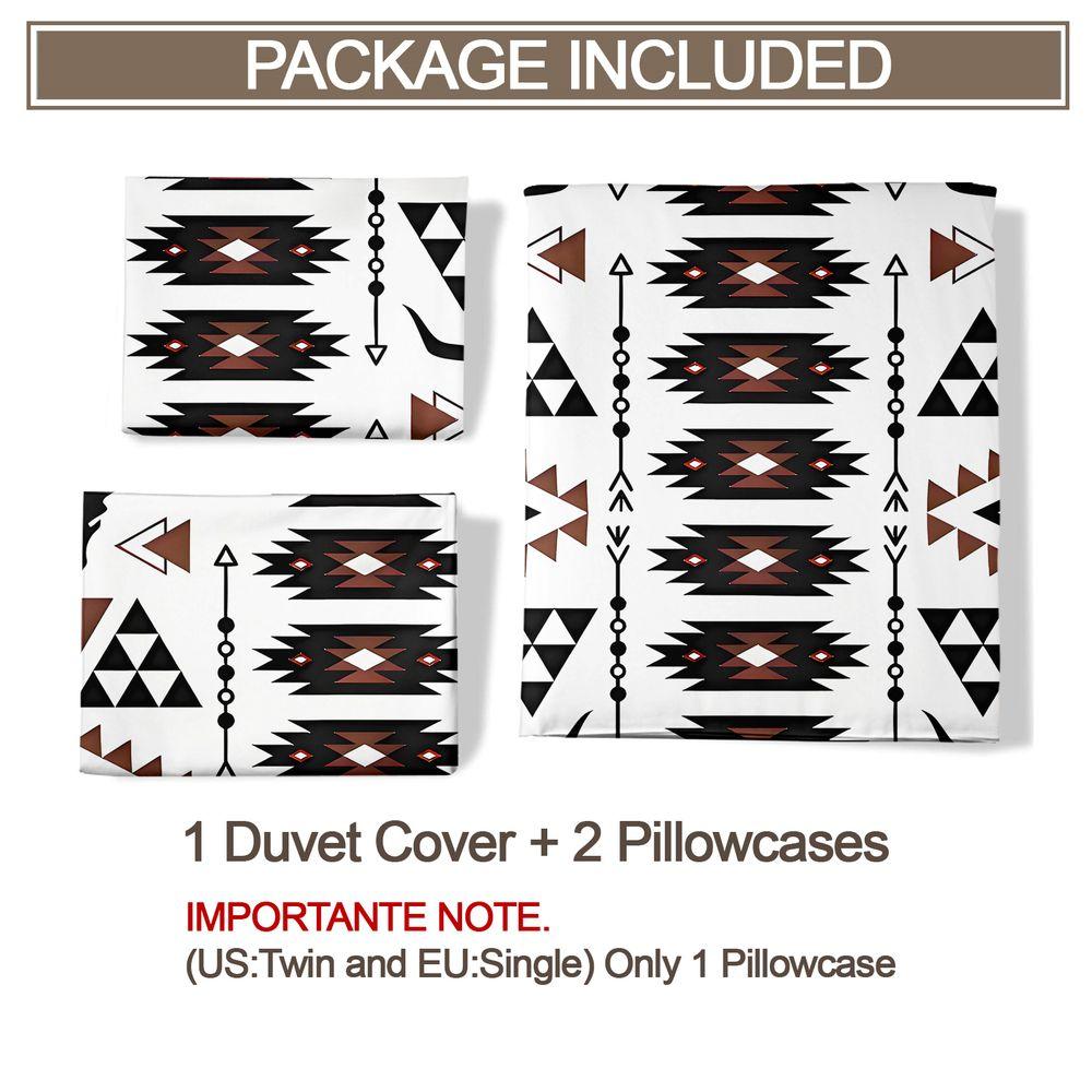 2/3Pcs Western Tribal Bull Skull Duvet Cover Set(1 Duvet Cover & 1/2 Pillowcase)Boho Geometric Bedding Set for Bedroom Decor