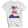 Troy Michigan Skyline American Flag Heart 4th of July T-Shirt