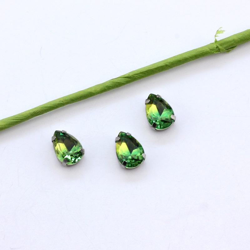 Silberne Klaue Tropfenförmiger Turmalin Diamant Farbverlauf Edelstein für DIY Schmuck, Schuhe, Taschen - 10x14mm Kristallstein.