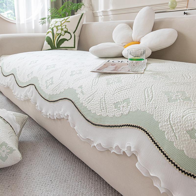

High-End Summer Cool Floral Seat Cushion Cloth Simple Modern Non-Slip Cushion Special-Shaped Ice Silk Straight Row Sofa Cushion 70*70cm