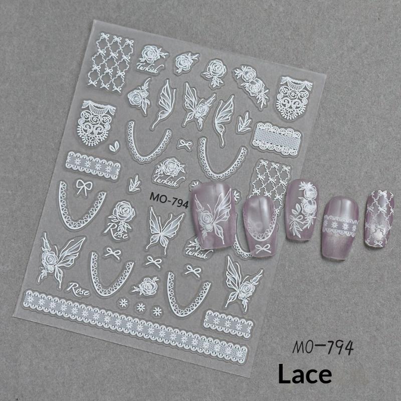 Lace Flower Bow Hollow Out Nail Stickers Relief Nail Appliques Nail Charms DIY For Manicure Decoration