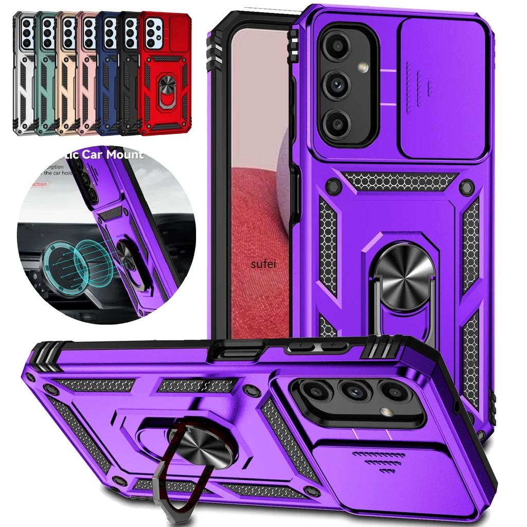 Ring Stand Rotating Slide Camera Lens Military Grade Armor Case For Samsung Galaxy S24 S23 S22 S21 FE S20 Note 20 Ultra A16 A06
