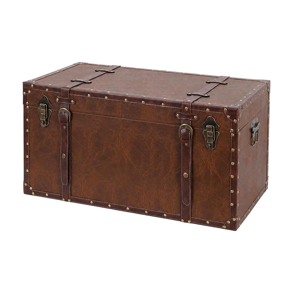 Leather Accent Wood Storage Box with Secure Metal Clasp for Entryway