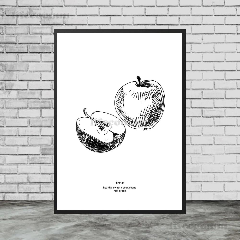 Turkish Coffee Art Print Apple Banana Mango Fruit Poster And Print Decoration Pencil Sketch Of Fruit For Kitchen Wall Painting No Frame
