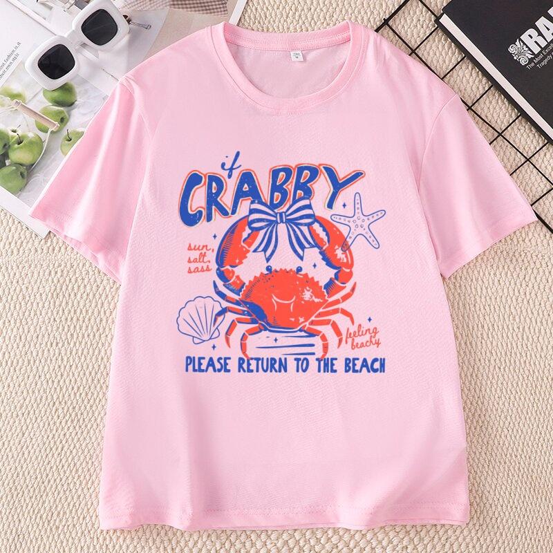 If Crabby Please Return To The Beach TShirt Summer Coastal Funny Beach Tee Unisex Unisex Casual Round Neck Beach Lover Tees